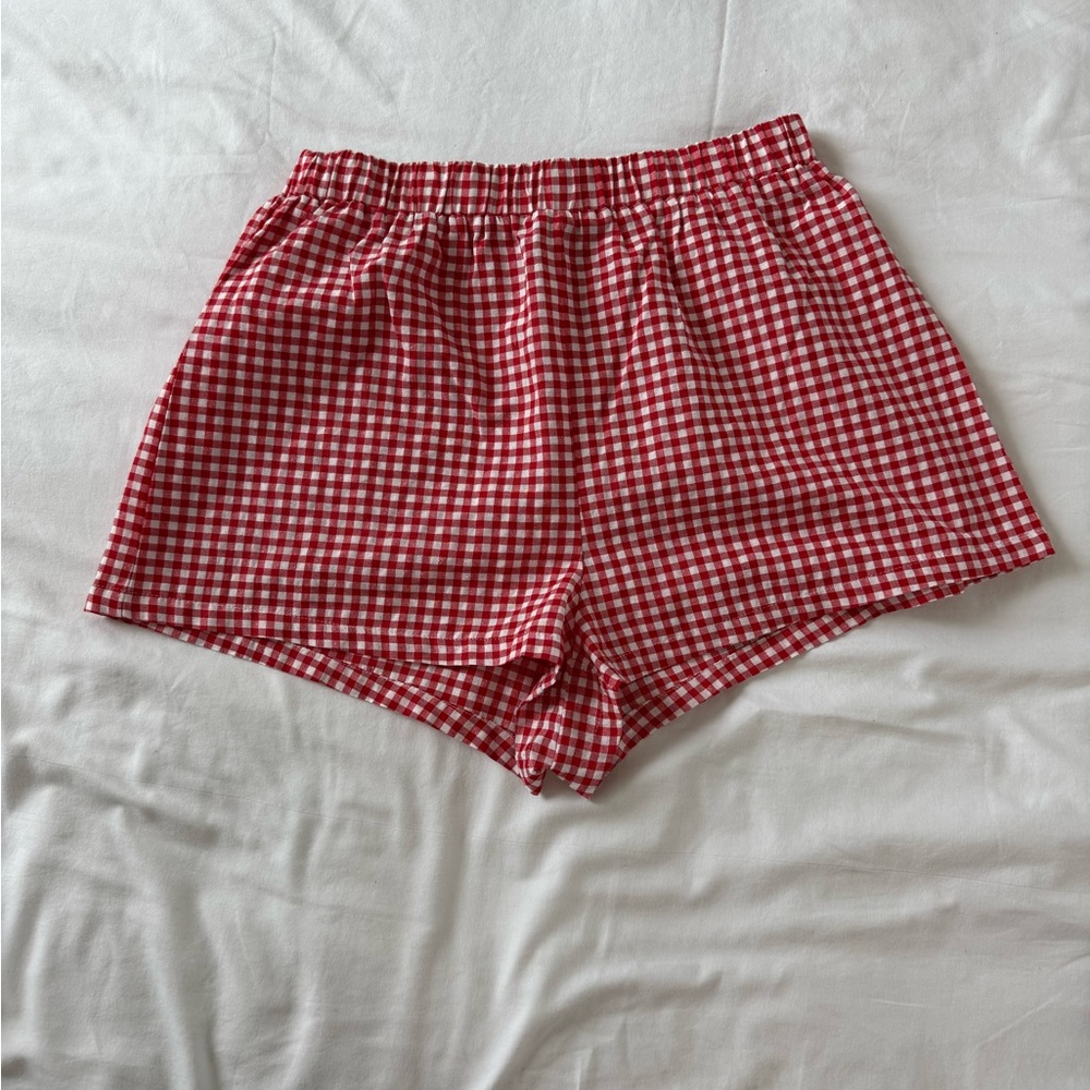 Red Checkered High Waist Shorts